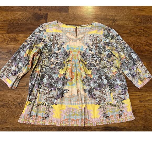 Soft Surroundings Women's Westo Pleated Blouse - Yellow, Size XL Boho Whimsical - Picture 1 of 6